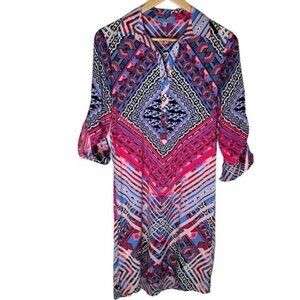 Antonio Melani Pink Blue Print Shift Dress Size 0 XS Workwear Career Sheath